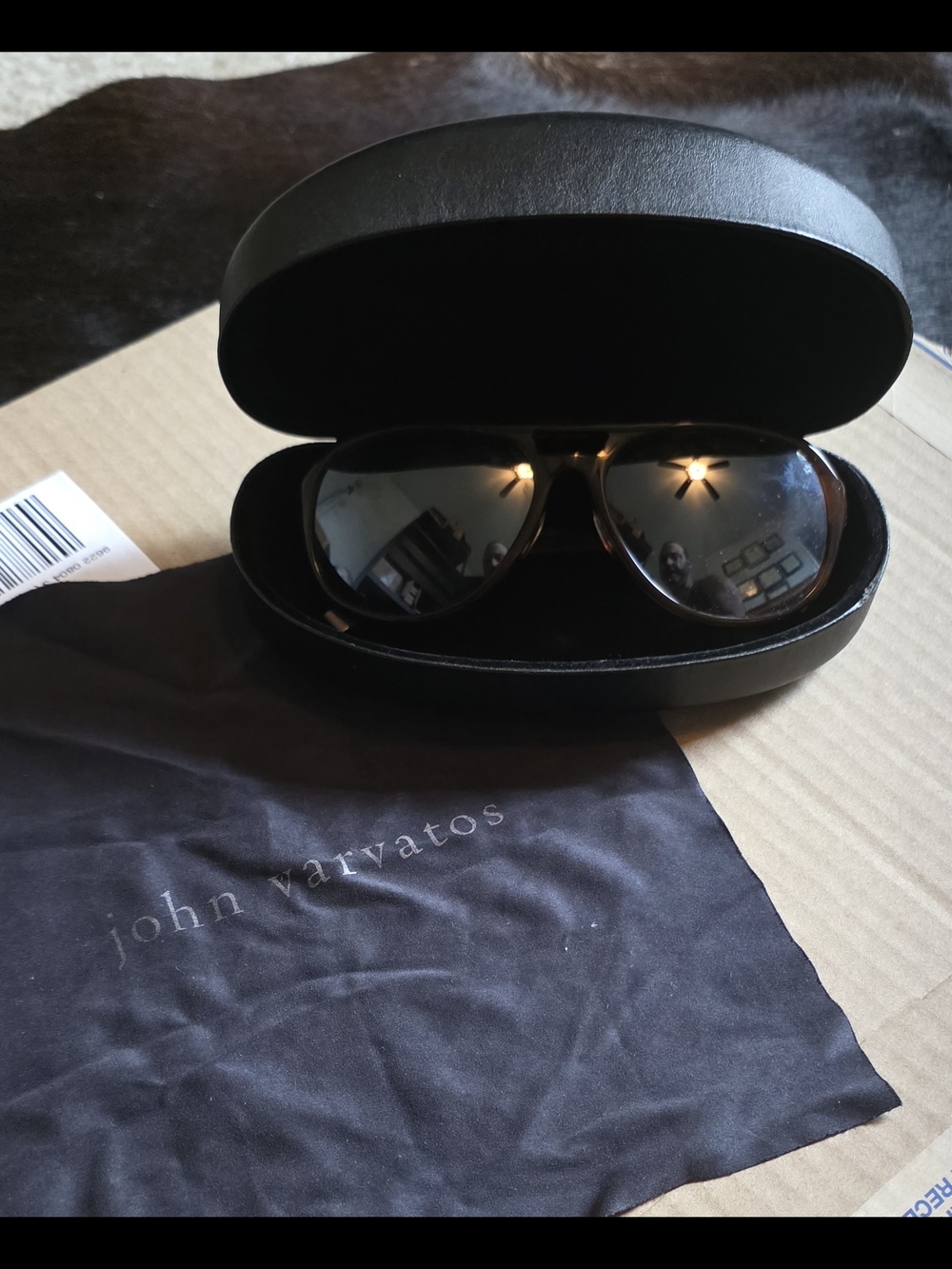 John Varvatos Brown Horn- Leather Aviator Sunglasses